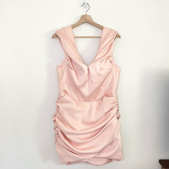House of CB Coraline Blush Satin Corset Ruched Mini  Dress Large Plus - Picture 5 of 16